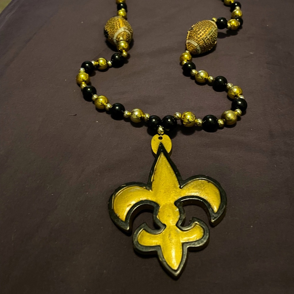 Authentic New Orleans Mardi Gras beads - Black and Gold Saints football theme